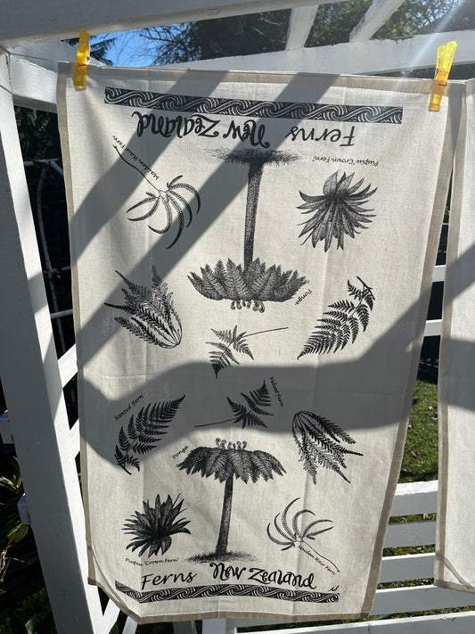 Native NZ trees tea towel (designed and printed in New Zealand)