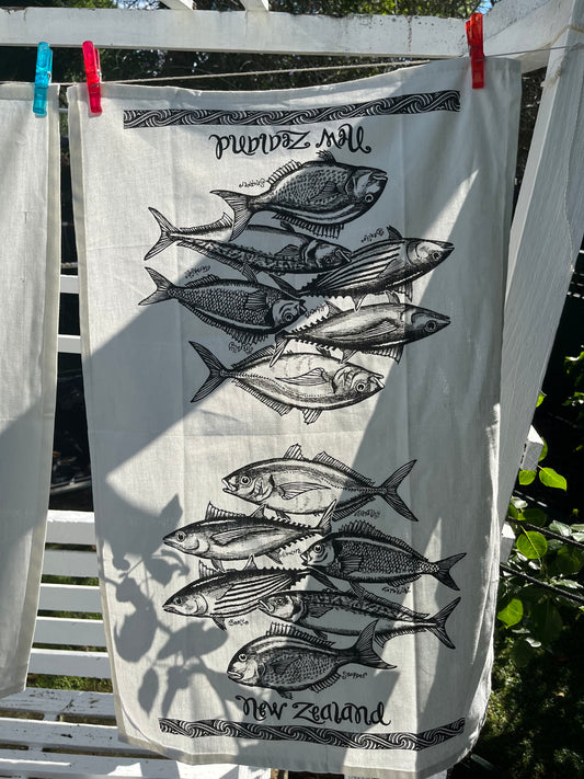 NZ fish tea towel (designed and printed in New Zealand)